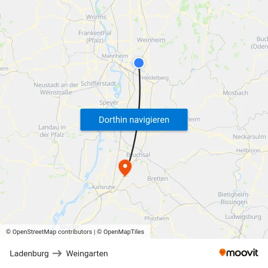 Ladenburg to Weingarten map