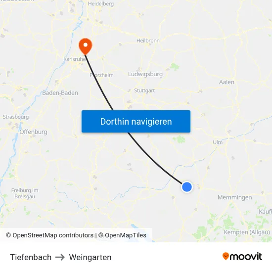 Tiefenbach to Weingarten map