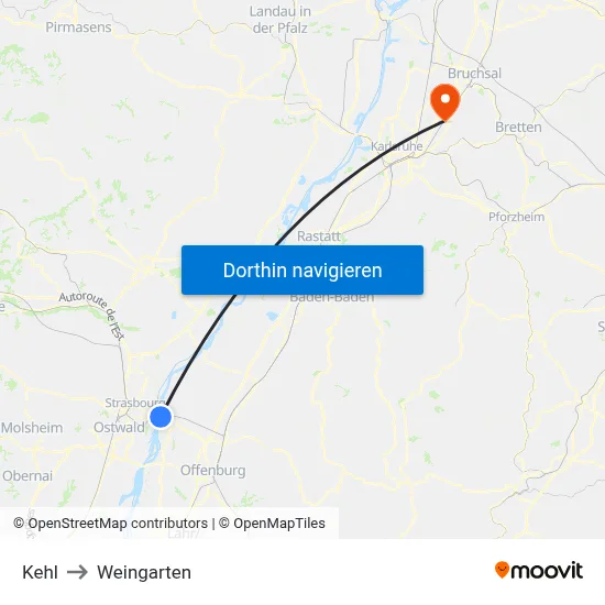 Kehl to Weingarten map
