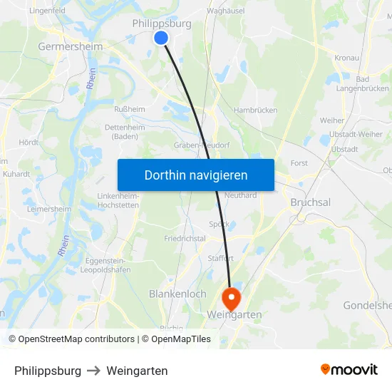 Philippsburg to Weingarten map