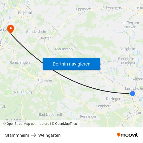 Stammheim to Weingarten map