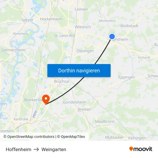 Hoffenheim to Weingarten map