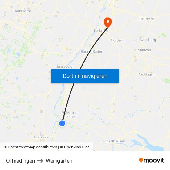 Offnadingen to Weingarten map