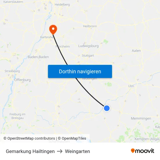 Gemarkung Hailtingen to Weingarten map