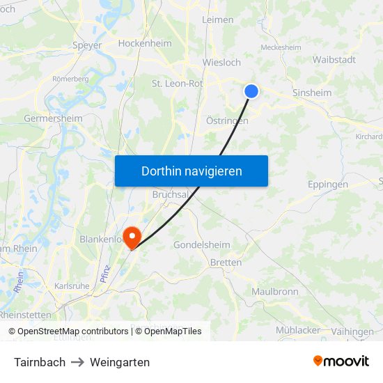 Tairnbach to Weingarten map