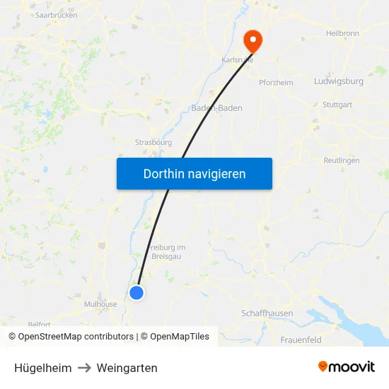 Hügelheim to Weingarten map