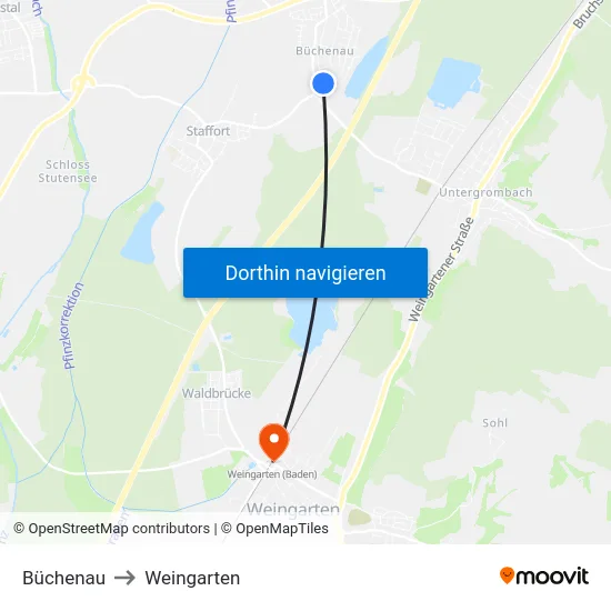 Büchenau to Weingarten map