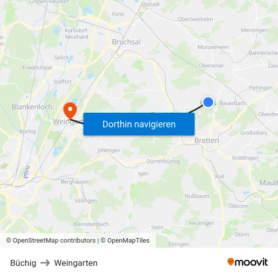 Büchig to Weingarten map