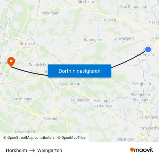 Horkheim to Weingarten map