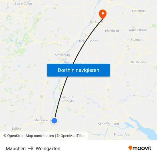 Mauchen to Weingarten map