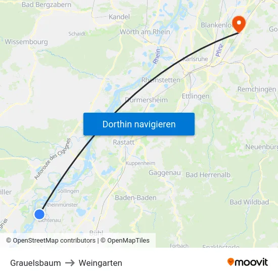 Grauelsbaum to Weingarten map