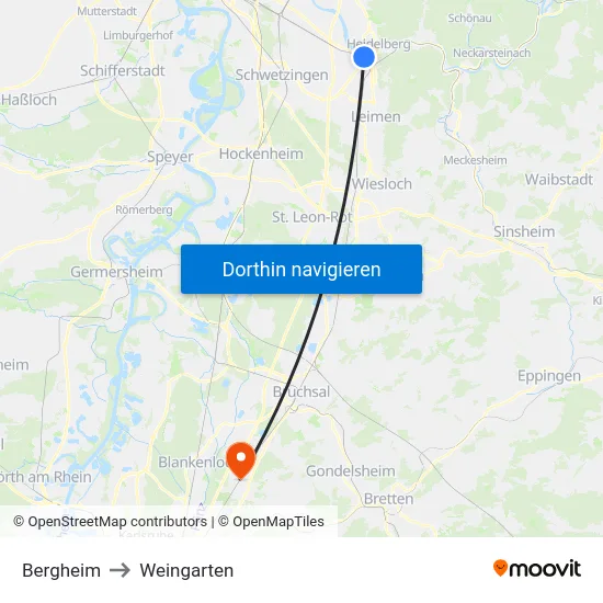 Bergheim to Weingarten map