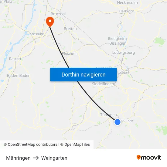 Mähringen to Weingarten map