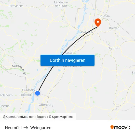 Neumühl to Weingarten map