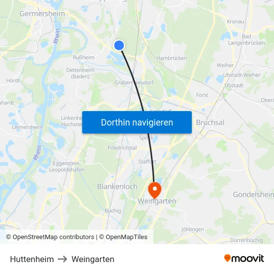 Huttenheim to Weingarten map