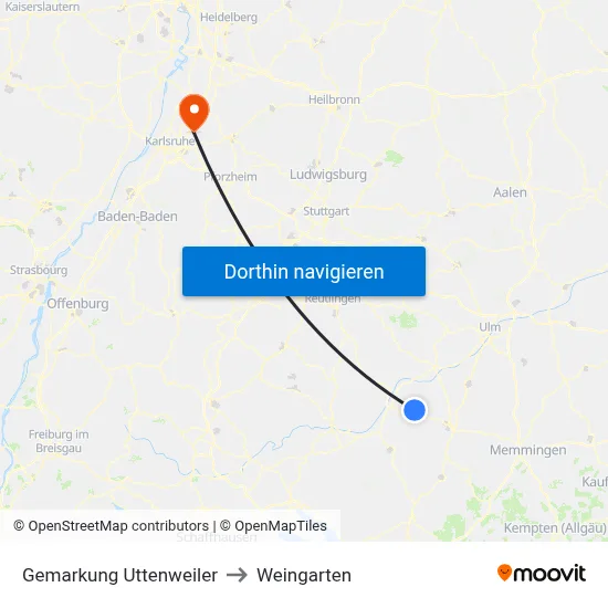 Gemarkung Uttenweiler to Weingarten map