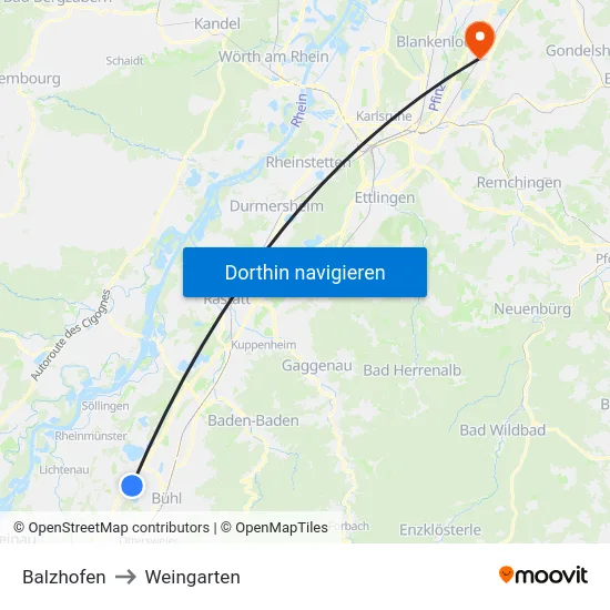 Balzhofen to Weingarten map