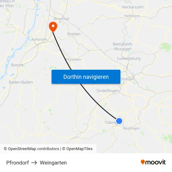 Pfrondorf to Weingarten map