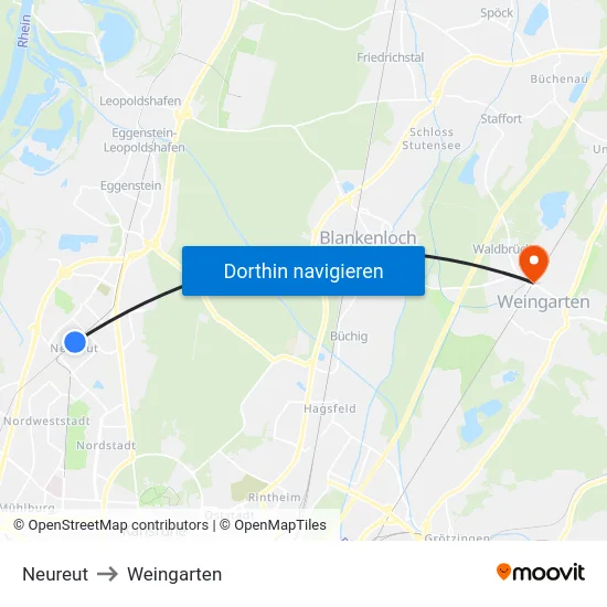 Neureut to Weingarten map