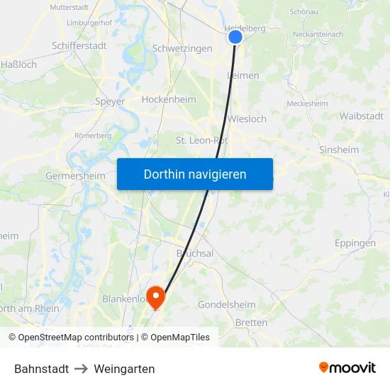 Bahnstadt to Weingarten map