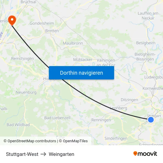 Stuttgart-West to Weingarten map