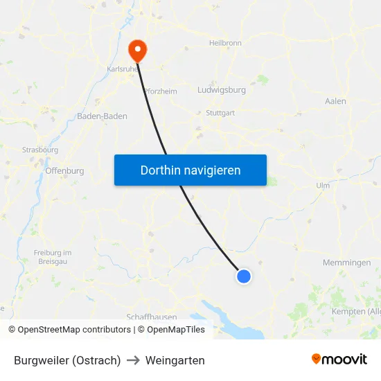 Burgweiler (Ostrach) to Weingarten map