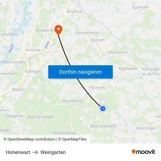 Hohenwart to Weingarten map