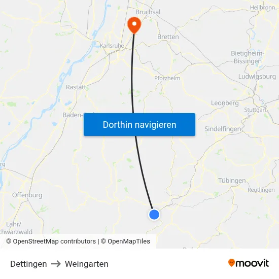 Dettingen to Weingarten map
