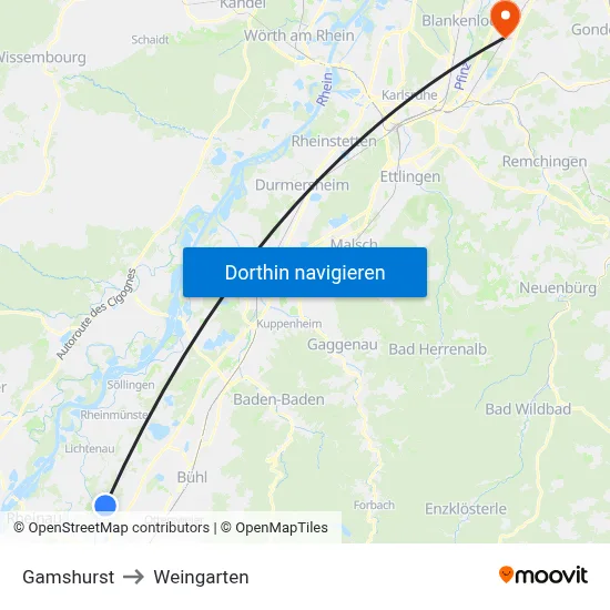 Gamshurst to Weingarten map