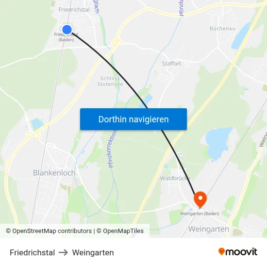 Friedrichstal to Weingarten map