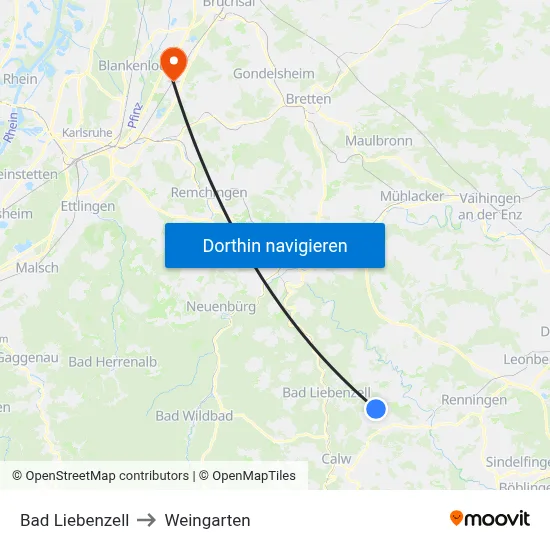 Bad Liebenzell to Weingarten map