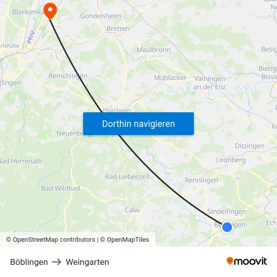 Böblingen to Weingarten map