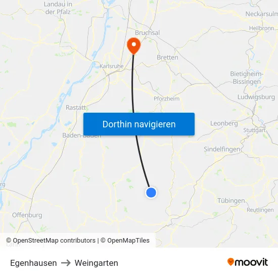 Egenhausen to Weingarten map