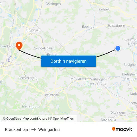 Brackenheim to Weingarten map