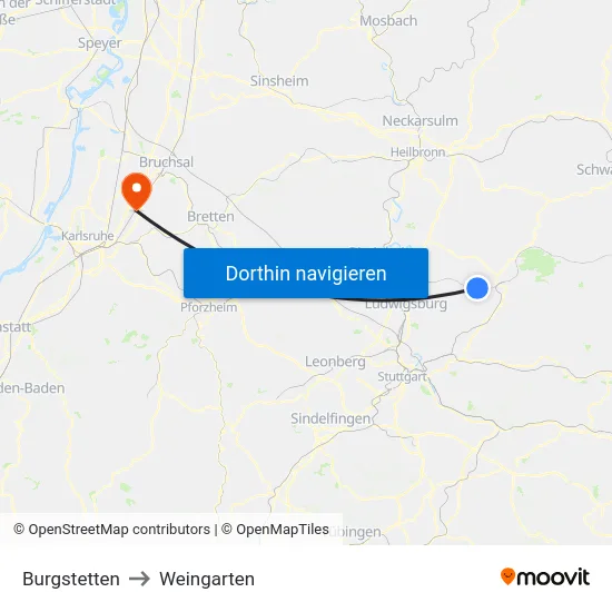 Burgstetten to Weingarten map
