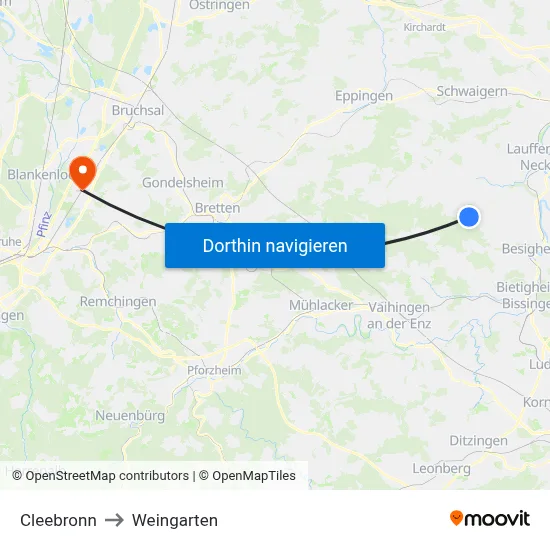 Cleebronn to Weingarten map