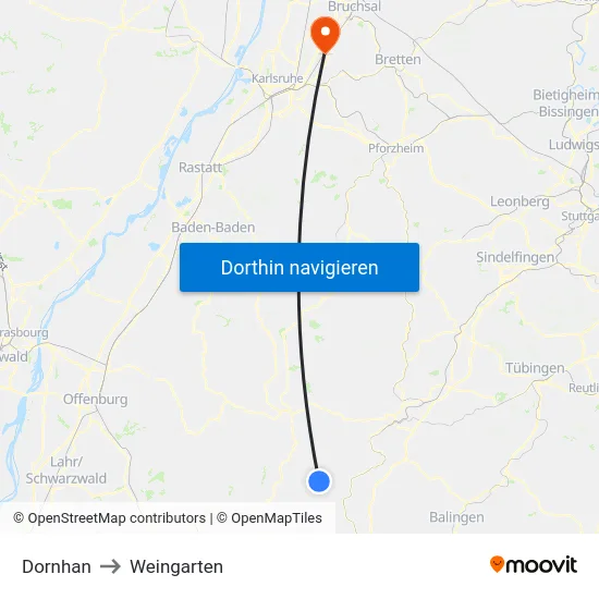 Dornhan to Weingarten map