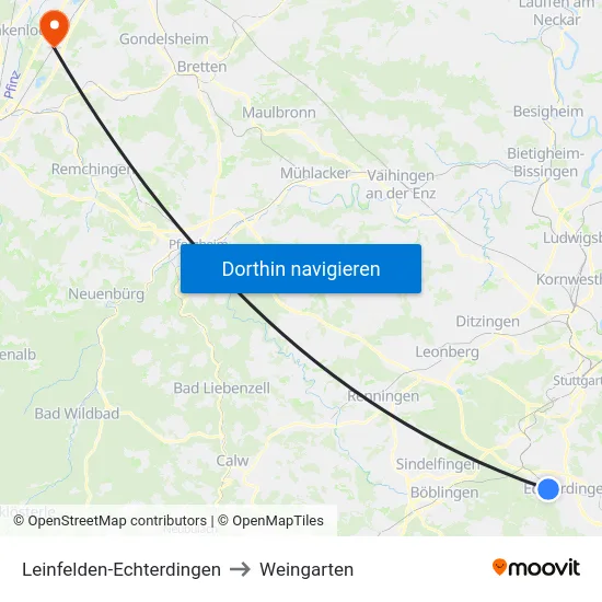 Leinfelden-Echterdingen to Weingarten map