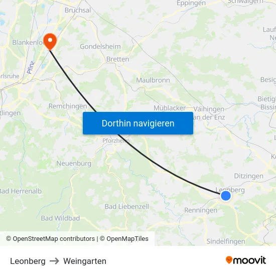 Leonberg to Weingarten map