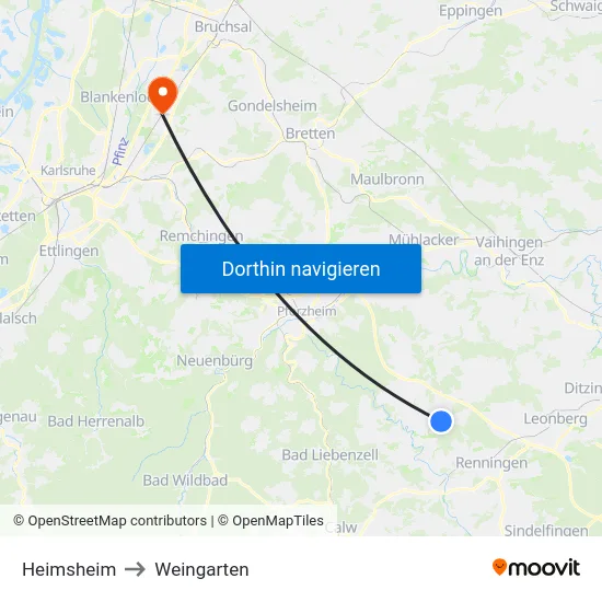 Heimsheim to Weingarten map