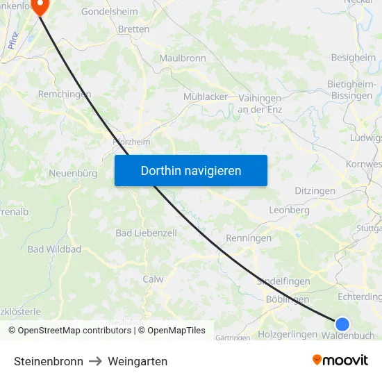 Steinenbronn to Weingarten map
