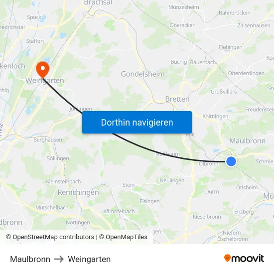 Maulbronn to Weingarten map
