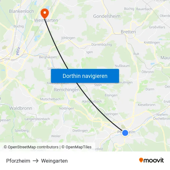 Pforzheim to Weingarten map