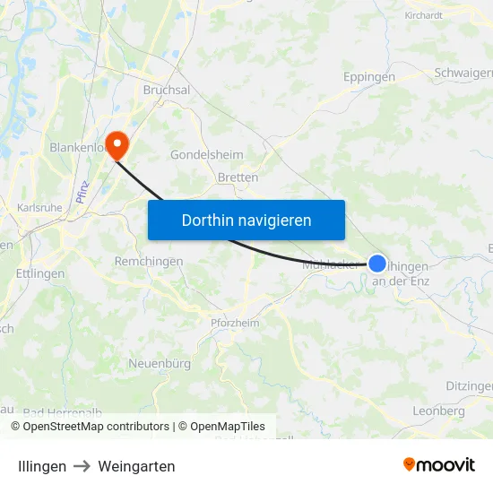 Illingen to Weingarten map