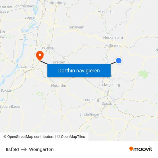 Ilsfeld to Weingarten map