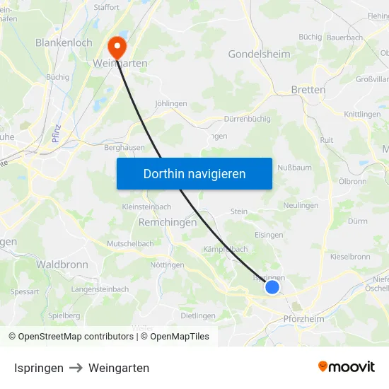 Ispringen to Weingarten map
