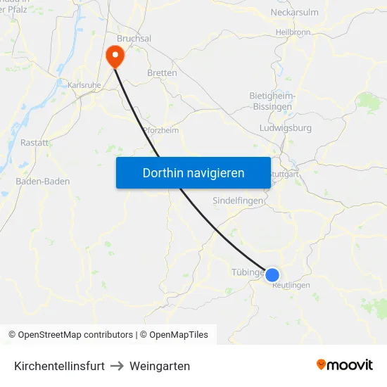 Kirchentellinsfurt to Weingarten map