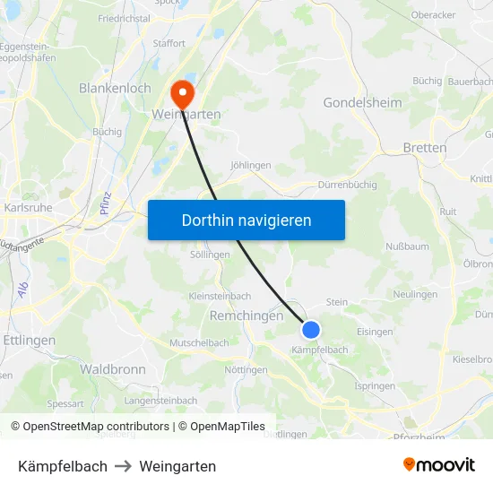 Kämpfelbach to Weingarten map