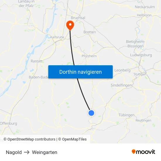 Nagold to Weingarten map