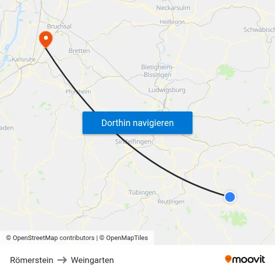Römerstein to Weingarten map